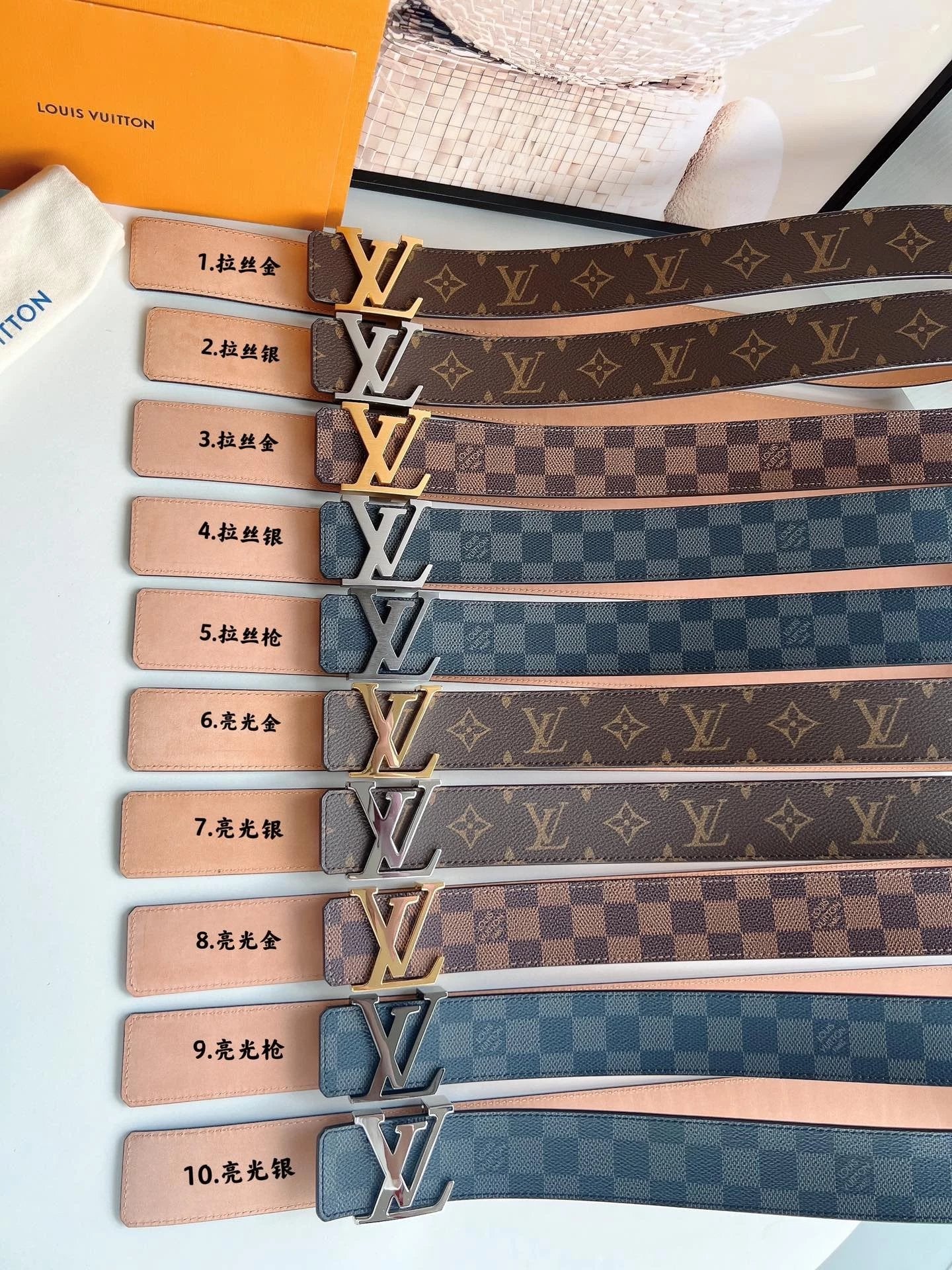 Louis Vuitton LV Belt Top version The Most New Belt4.0cm Men's Belt Metal Buckle Men's Leather Belt with Classic Presbyopic Checkered Belt with Genuine Goods Packaging