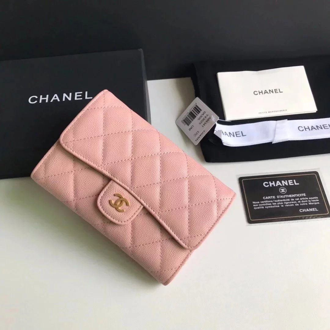 Chanel Wallet Top version 【Original Genuine Goods Leather】Women's Wallet Medium Three-Fold Wallet Caviar Cowhide Original Sheepskin Women's Wallet Card Holder Coin Purse Model Number A84341