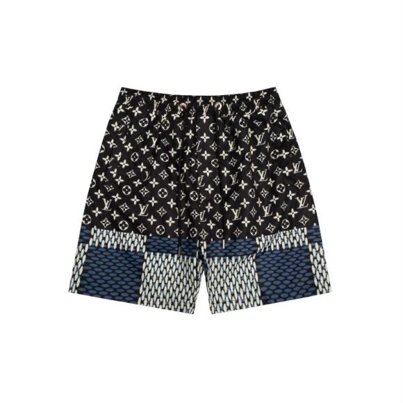 Louis Vuitton LV Shorts Full Print Black and White Color Block Beach Shorts Five-Point Shorts os Loose Quick-Dry Unisex Casual Trendy Brand Big Shorts25ss New Product5Pants