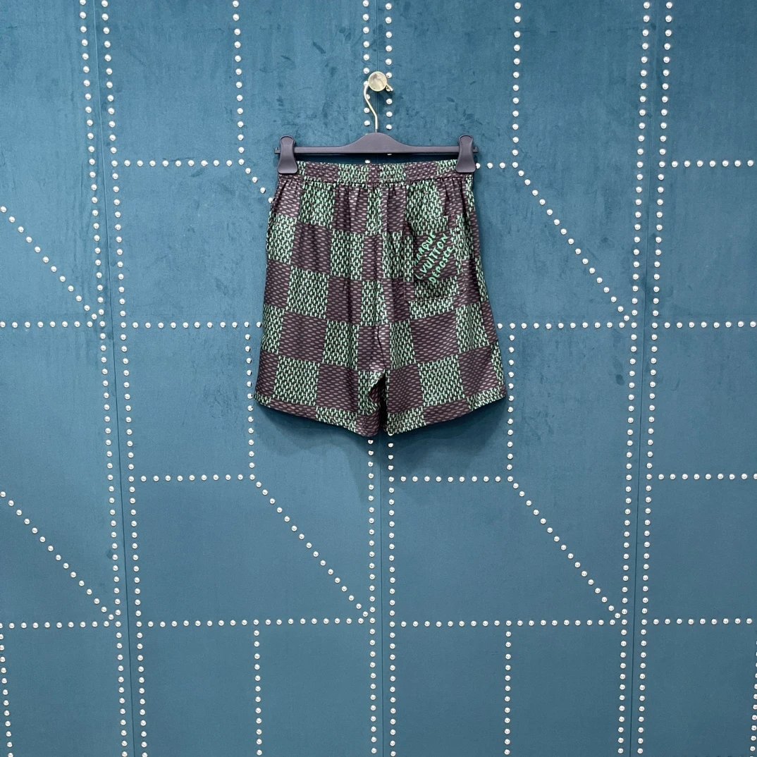 Louis Vuitton LV Shorts Full Print Large Checkerboard Pattern logo Five-point Shorts25ss New Drawstring Casual Summer Pants5Two-in-One Casual Sweatpants for Men and Women, Pure Cotton Joggers