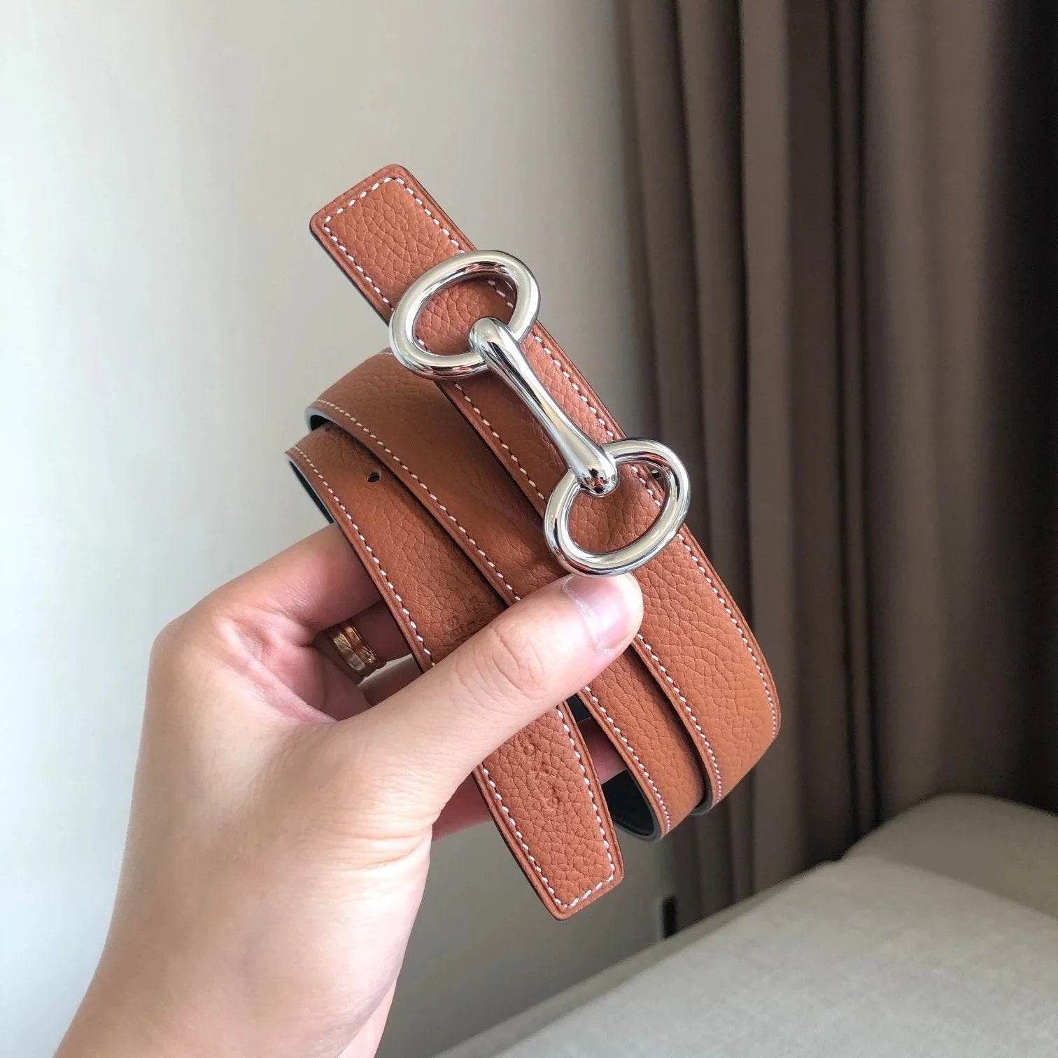 Hermes Belt Top version H Buckle Women's Thin Belt Double-Sided Imported First Layer Calfskin Double-Sided Letters h Buckle Belt Skirt Shaped Accessory Women's Belt2.5Centimeter Wide