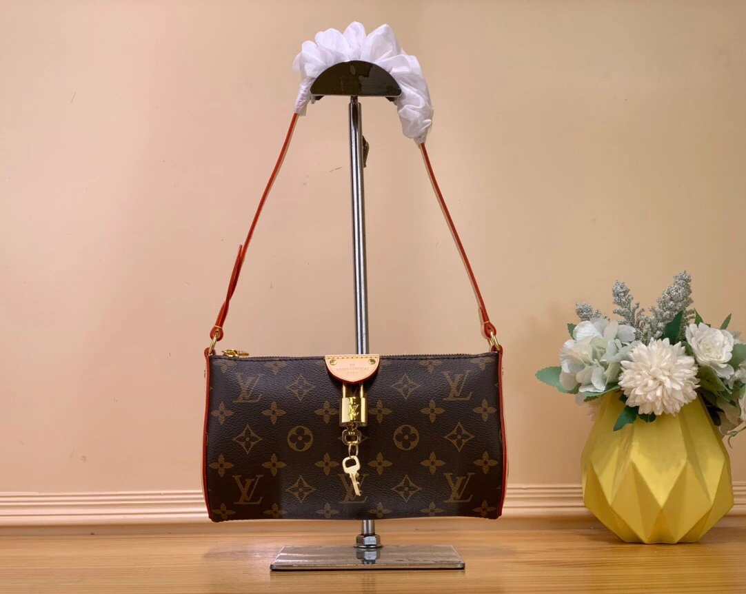 Louis Vuitton LV Women's Bag Top version 【Original Leather】2024New PochetteTirette Underarm Bag Presbyopic Vintage Bag Handbag Shoulder Bag Lock Head Mahjong Bag Women's Bag M47123