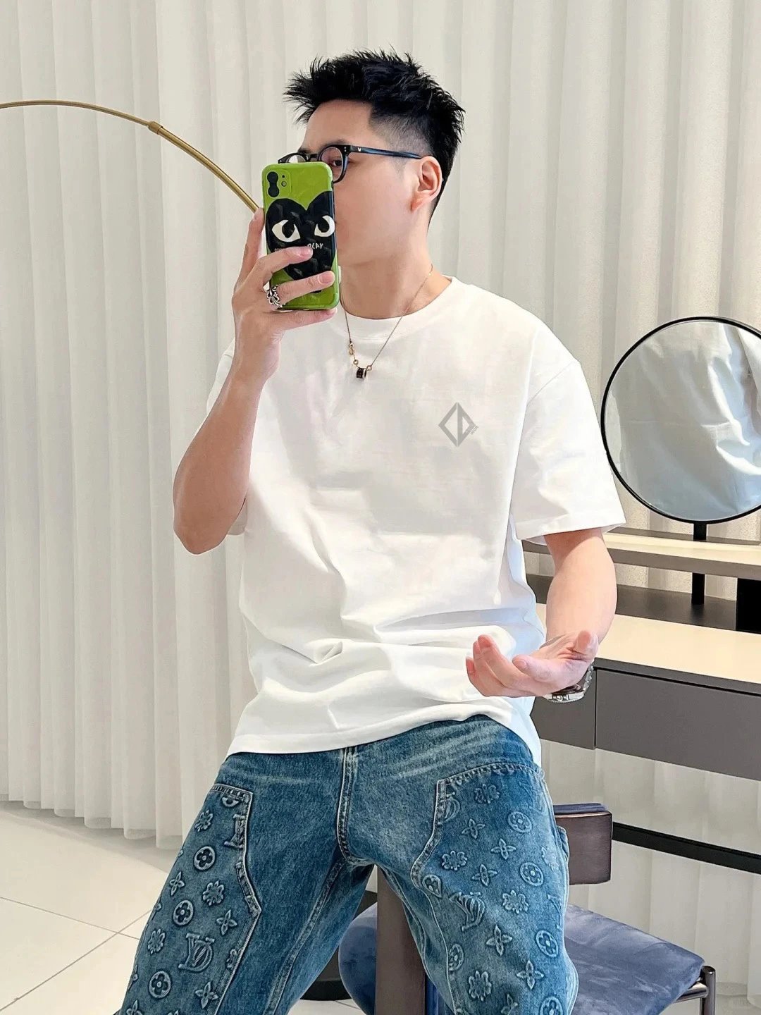 Dior T-shirt Reflective Strip Print on the Back logo round Neck Short Sleeve25ss New Pure Cotton Unisex Style T T-shirt OS Loose Fit Base Shirt Top Half Sleeve T-Shirt