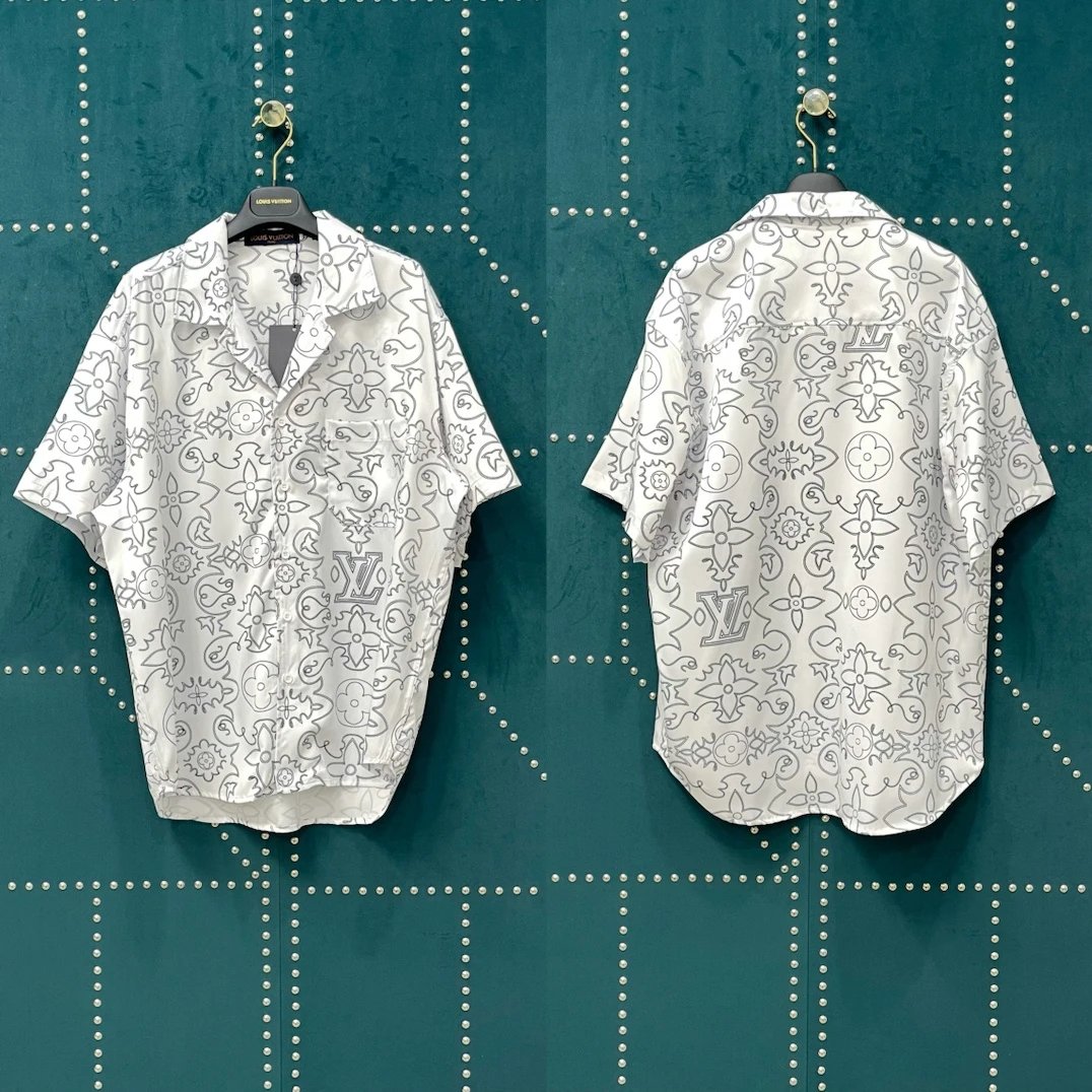 Louis Vuitton LV Shirt Allover Arabic Pattern Print logo Shijia Turn-down Collar Short Sleeve Shirt Unisex Versatile Business Casual Slim Fit Jacket
