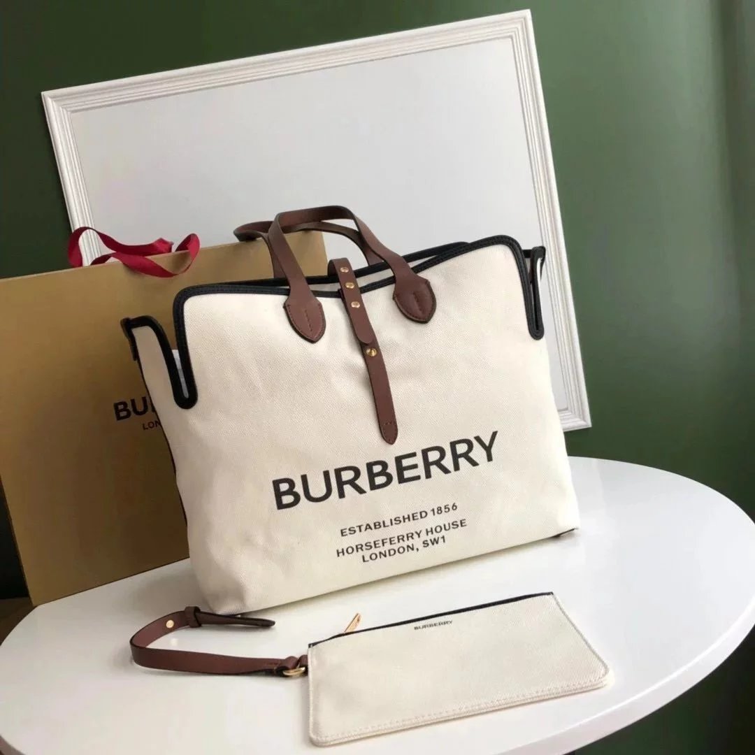 Burberry Women's Bag Top version Canvas Shopping Bag Original Order TheBelt Mini Top Handbag Women's Bag Large Capacity Totes Shoulder Bag Women's Bag