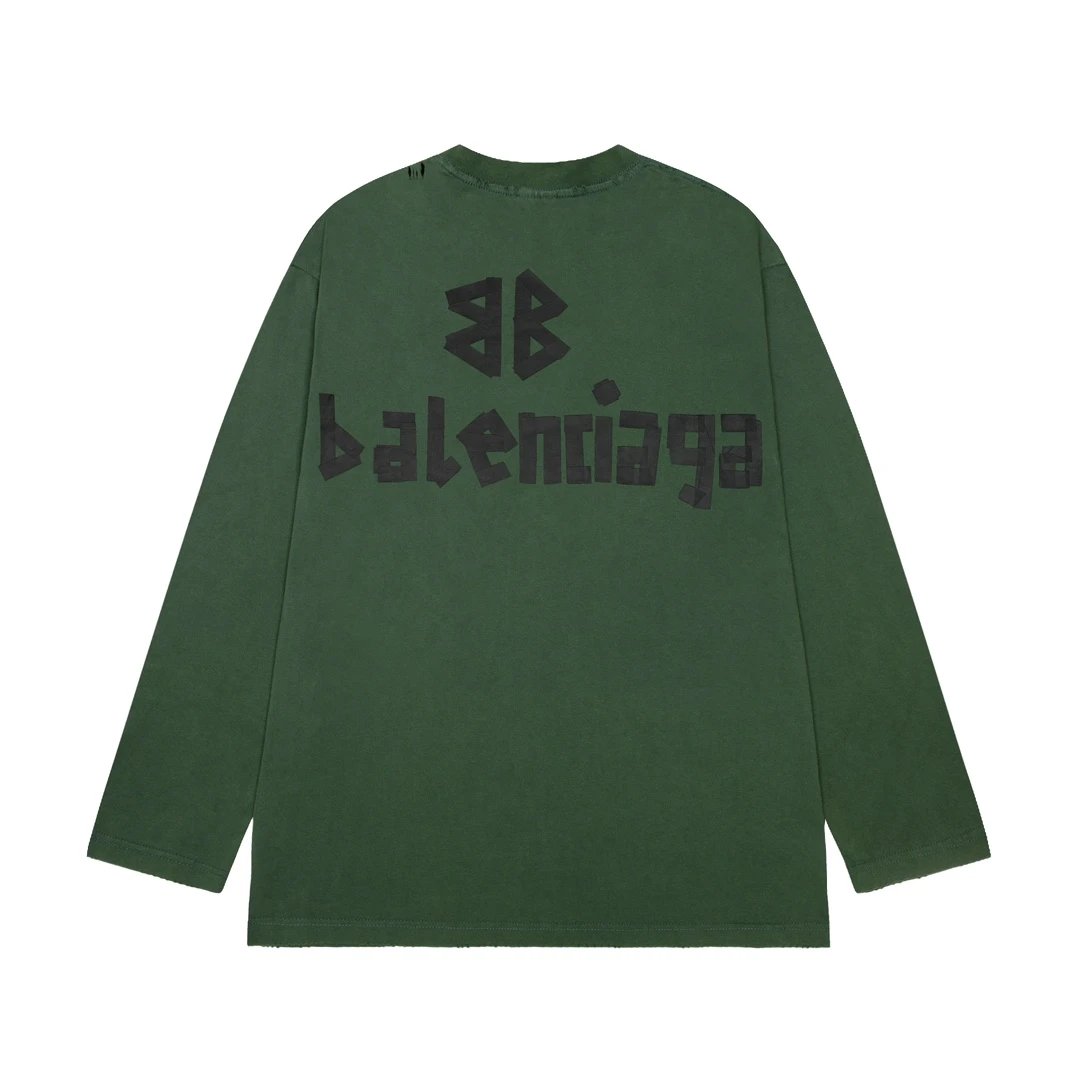 Balenciaga Hoodie Yellow Tape Frayed Washed Vintage Distressed Crewneck Sweatshirt Crewneck Sweatshirt Long Sleeve Base Shirt Outerwear Trendy Unisex Sports Casual OS Loose Fit Versatile New Autumn Winter Collection