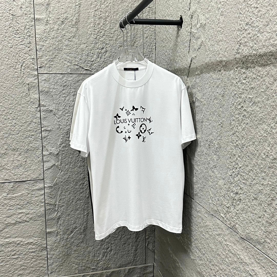 Louis Vuitton LV T-shirt Classic Circle Letter Flocking Print Crew Neck Short Sleeve Pure Cotton T T-shirt ins Unisex Simple Summer New Casual Base Shirt T-Shirt