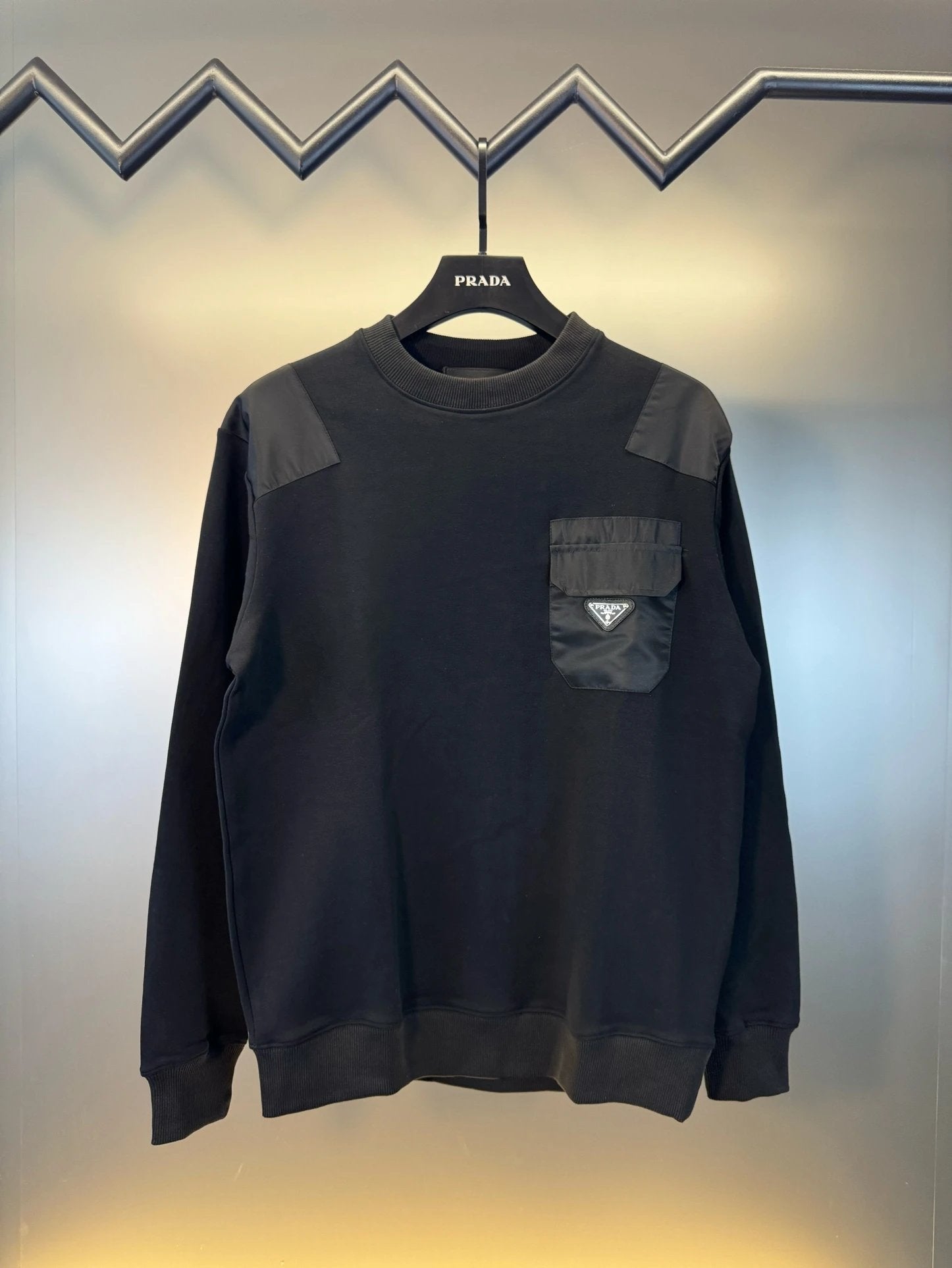 PRADA Hoodie Classic Metal Triangle Pocket logo Round Neck Sweatshirt Long Sleeve Base Shirt Jacket Top Fashion Unisex Sports Casual Loose Fit Versatile Autumn Winter New Arrival