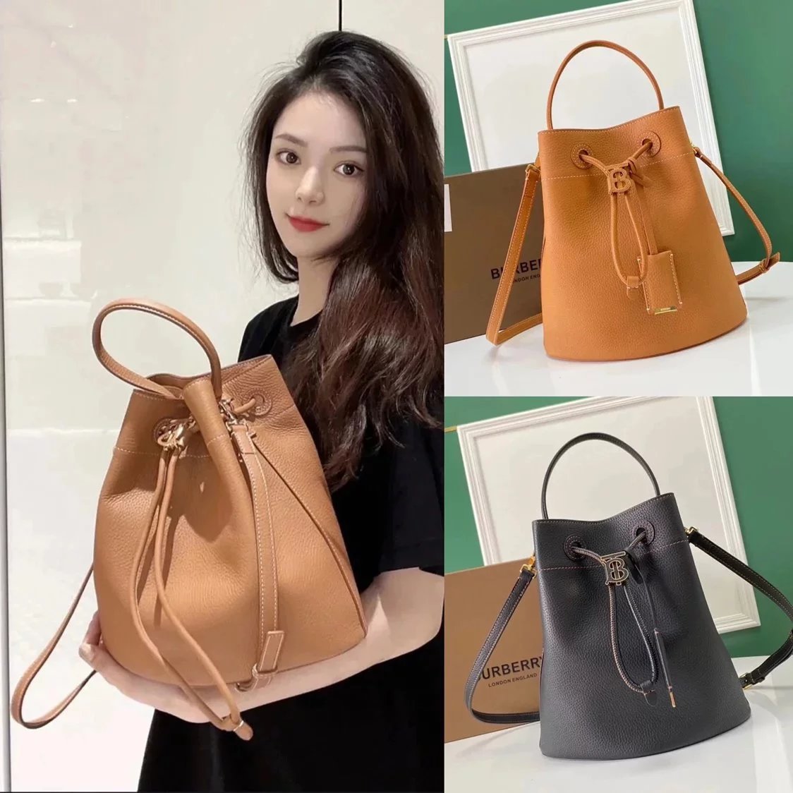 Burberry Women's Bag Top version 【Original Leather】2022New Women's Bag Latest Version Calfskin Bucket Bag Made of Italian Tanned Grain Leather for Embellishment Thomas Exclusive Logo Hand-Carrying Bucket Bag Bucket Bag Crossbody Bag Shoulder Bag Handbag B