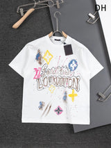 Louis Vuitton LV T-shirt Colorful Graffiti Print on the Chest logo round Neck Short Sleeve25ss New Pure Cotton Unisex Style T T-shirt OS Loose Fit Base Shirt Half Sleeve T-Shirt Top Half Sleeve