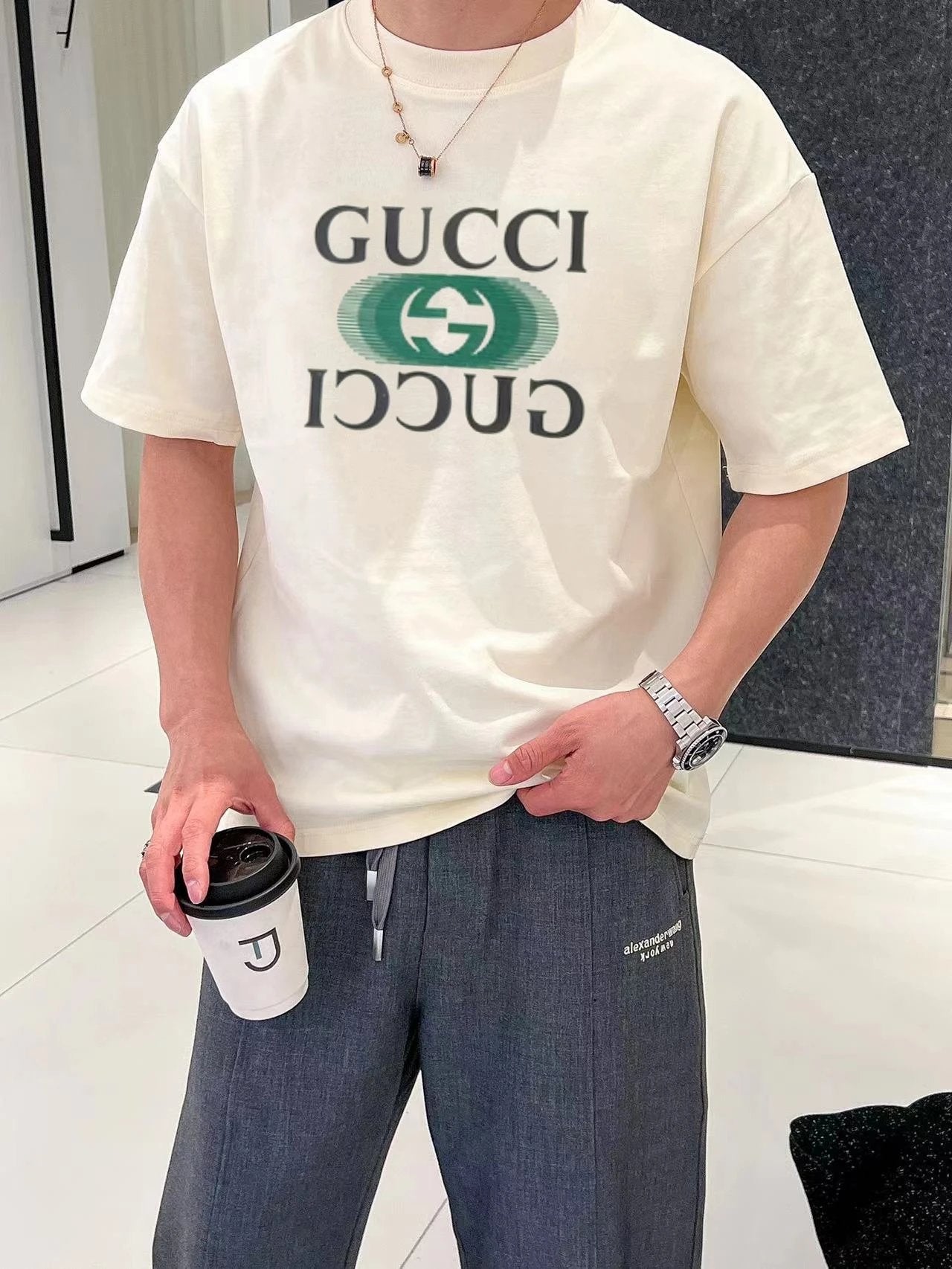 Gucci T-shirt Classic Green Double G Wow Glue Thick Board logo round Neck Short Sleeve25ss New Pure Cotton Unisex Style T T-shirt OS Loose Fit Base Shirt Top Half Sleeve T-Shirt