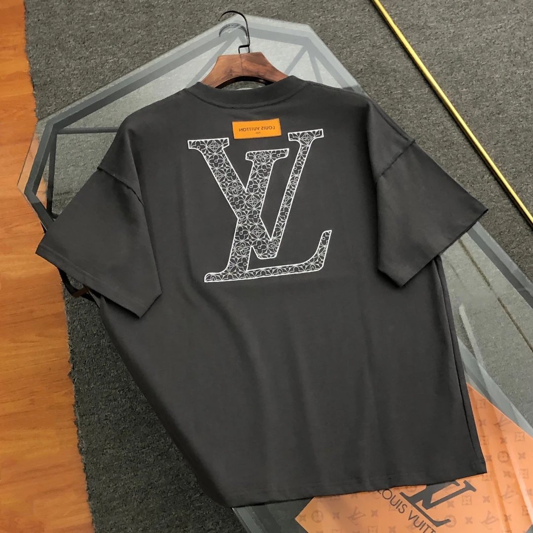 Louis Vuitton LV T-shirt Back Embroidery logo round Neck Short Sleeve25ss New Pure Cotton Unisex Style T Casual T-Shirt Base Layer Shirt OS Loose design