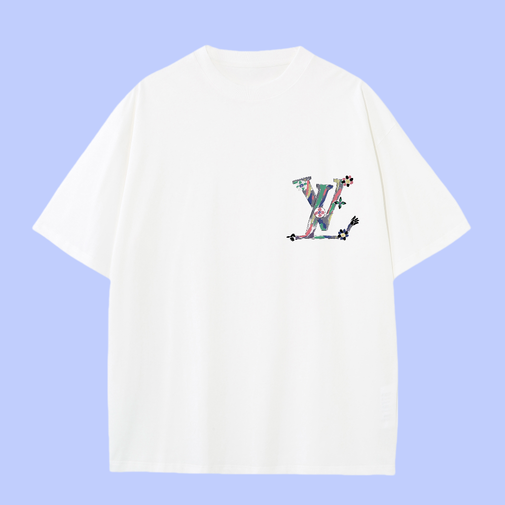 Louis Vuitton LV T-shirt Back Graffiti Sunflower Print logo round Neck Short Sleeve25ss New Pure Cotton Unisex Style T T-shirt OS Loose Fit Base Shirt Half Sleeve T-Shirt Top Half Sleeve