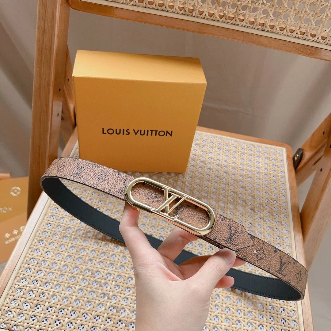 Louis Vuitton LV Belt Top version 【Counter Quality】Belt New Belt3.0，2.5cm Women's Belt v Women's Leather Belt with Metal Buckle with Classic Presbyopic Chessboard Grid Belt with Genuine Goods Packaging No Problem in and out of the Counter Versatile Casual