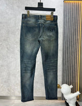 Louis Vuitton LV Jeans Back Pocket Embossed Design logo Straight Washed Blue Jeans Autumn and Winter New Casual Wide Leg High Waist Men and Women Same Long Pants Loose