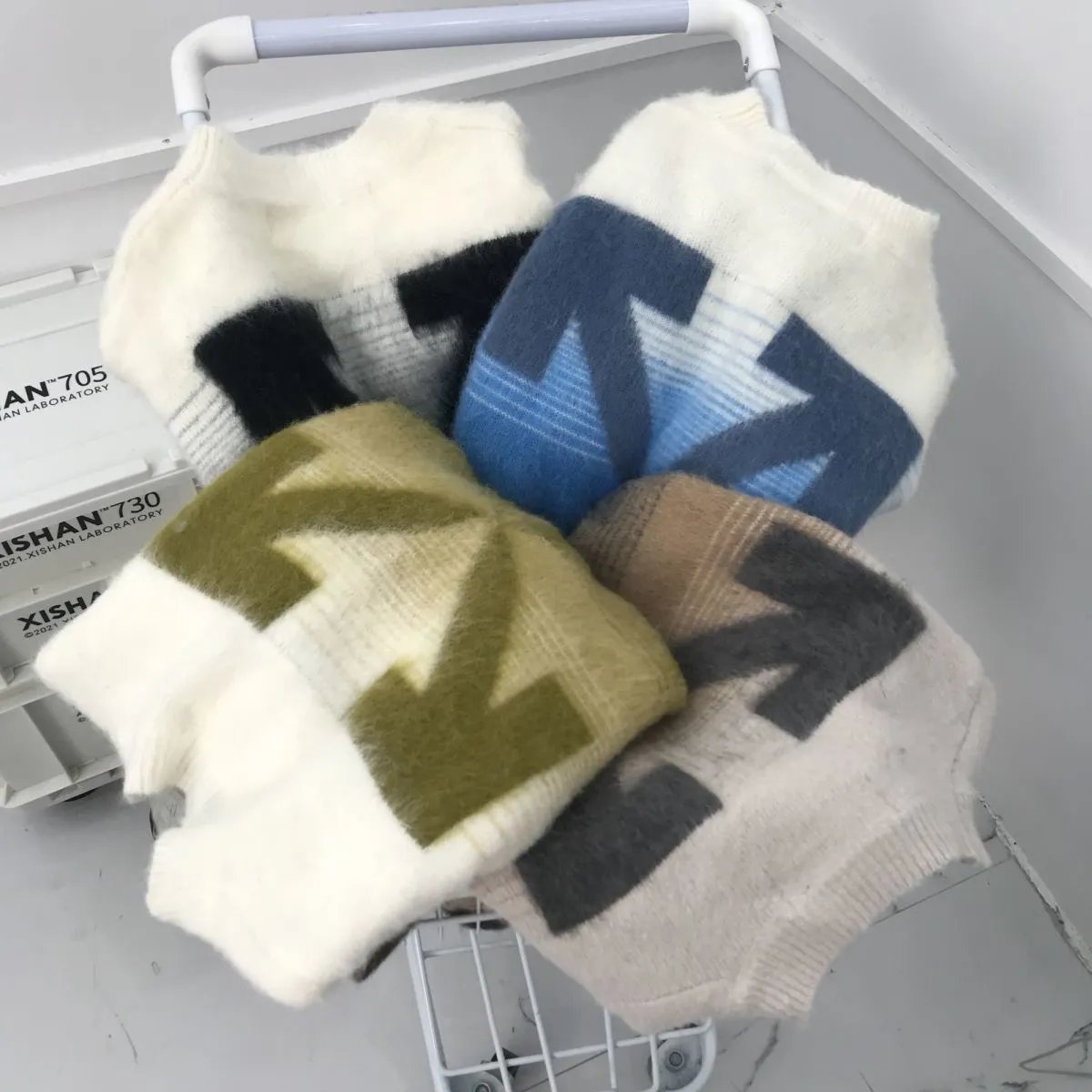 OFF-White Sweater Arrow Gradient Mohair Jacquard Sweater Loose Wool Sweater Tide-CY1688