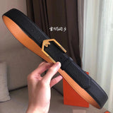 Hermes Belt Top version Men and Women Imported Belt togo Leather Two-Sided Belt Stainless Steel Hardware Belt H Belt Loop Smooth Belt Loop Business Casual All-Match H Buckle Belt