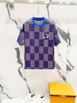 Louis Vuitton LV T-shirt Full Print Checkerboard Pattern Brand Hotfix Rhinestone Beaded Letters logo round Neck Short Sleeve25ss New Pure Cotton Unisex Style T T-shirt OS Loose Fit Base Shirt Top Half Sleeve T-Shirt