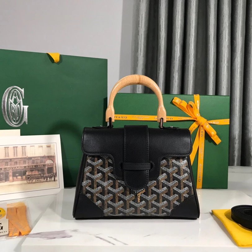 Goyard Bag Top version Saigon Bag Saigonmini Wooden Handle Handbag New Version Silk Screen Saigon Bag Shoulder Messenger Bag Kelly Women's Bag