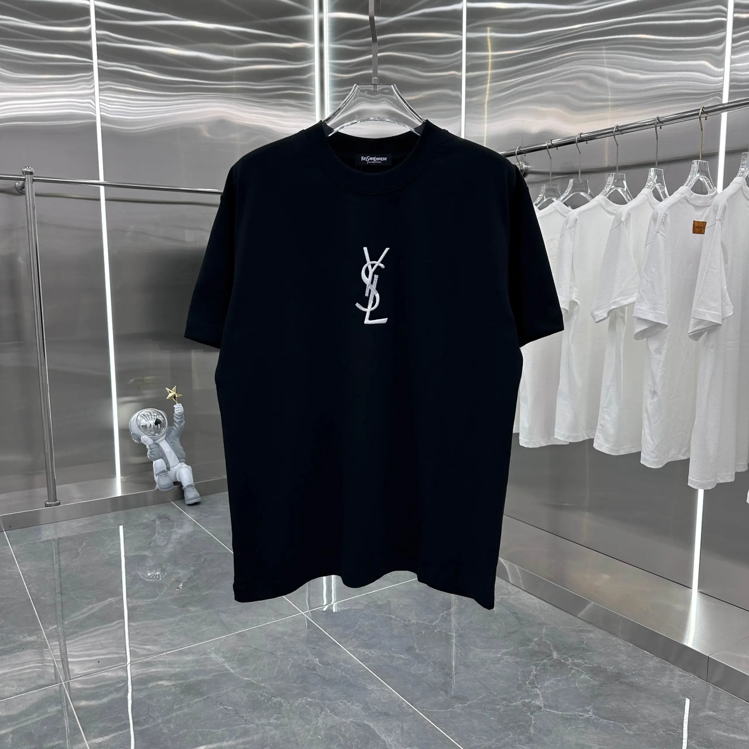 YSL T-shirt Back Brand Letter Embroidery logo round Neck Short Sleeve25ss New Pure Cotton Unisex Style T Casual T-Shirt Base Layer Shirt OS Loose Fit Half Sleeve Top Plus Size