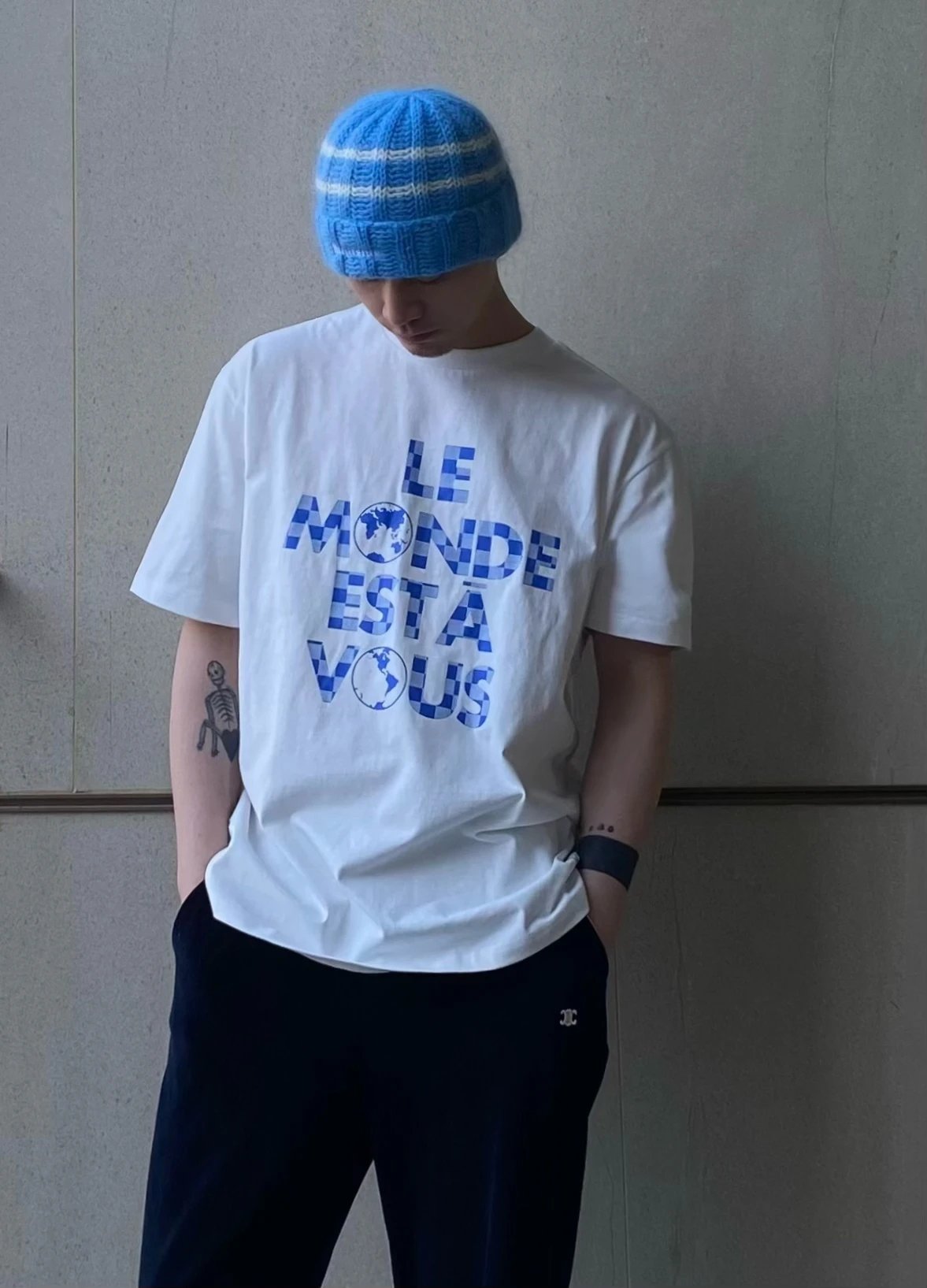 Louis Vuitton LV T-shirt Chest Mosaic Screen Print Overlapping Round Neck Short Sleeve Pure Cotton Unisex T T-shirt Base Shirt Tee Shirt OS Loose design