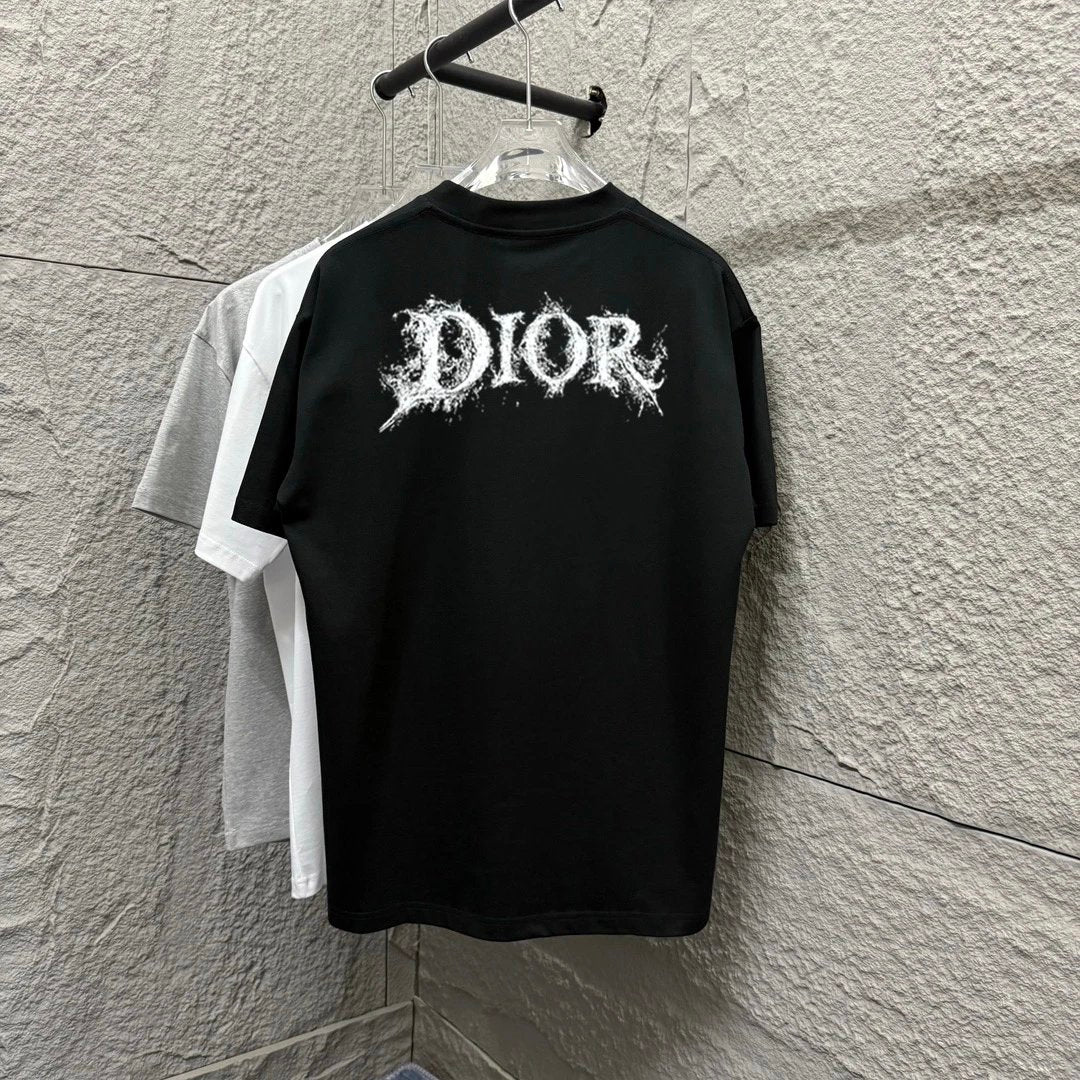 Dior T-shirt Front and Back Ink Splash Letter Print logo round Neck Short Sleeve25ss New pure cotton T Unisex T-Shirt OS Drop Shoulder Loose Fit Base Shirt Top T-Shirt Short Sleeve