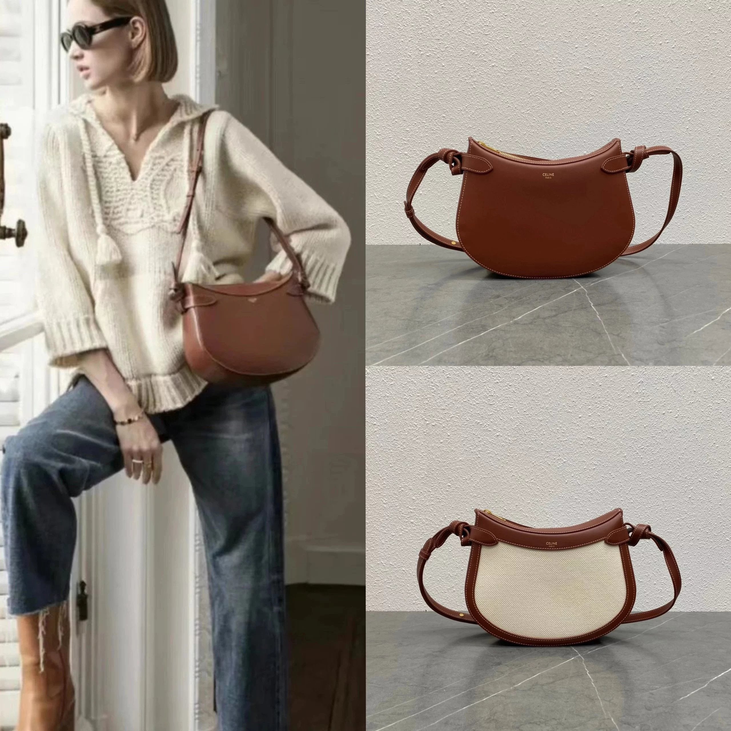 Celine women's bag Top version 【Super Original】C Home23New Vintage Saddle Bag Moon Bag Women's Crossbody Saddle Bag Cowhide Genuine Leather Bag Women's Bag Shoulder Bag Saddle Bag199823