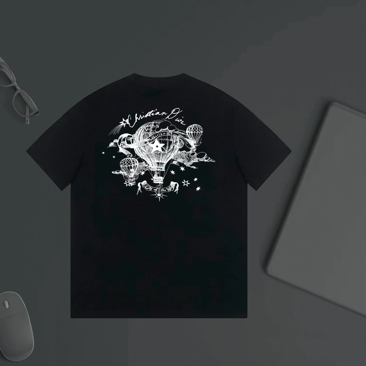 Dior T-shirt Back heat balloon print logo round Neck Short Sleeve25ss New Pure Cotton Unisex Style T Casual T-Shirt Base Layer Shirt OS Loose Fit Half Sleeve Top Plus Size