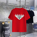 PRADA T-shirt Brand Logo and Triangle Print on Chest logo round Neck Short Sleeve25ss New Pure Cotton Unisex Style T T-shirt OS Loose Fit Base Shirt Top Half Sleeve T-Shirt