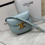 Celine women's bag Top version 【Original Leather High Version】2022New Online Popular Bags Recommend Early Autumn New Triomphe Arc De Triomphe Saddle Bag Horseshoe Bag round Crossbody Bag Cattle Leather Bag110413