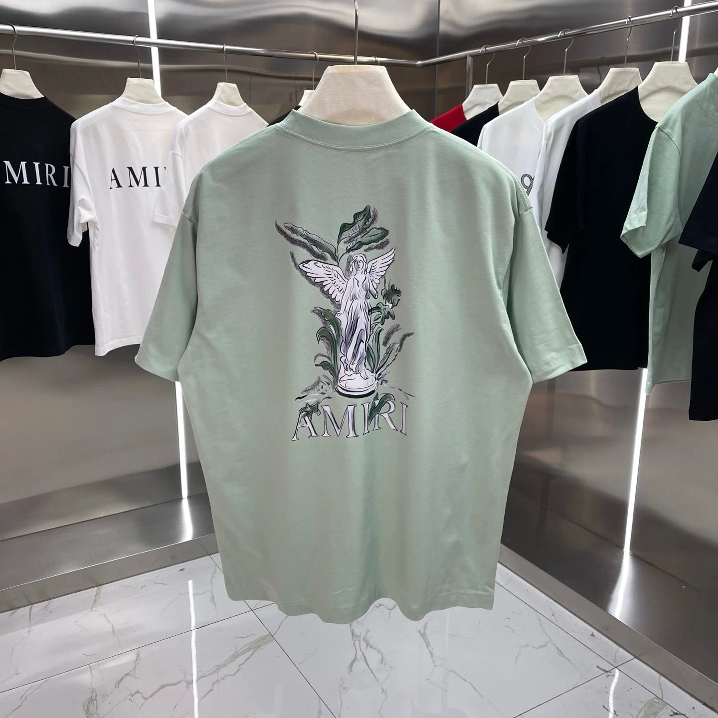 Amiri T-shirt Back Angel Pattern Print logo round Neck Short Sleeve25ss New Pure Cotton Unisex Style T T-shirt OS Loose Fit Base Shirt Top Half Sleeve T-Shirt