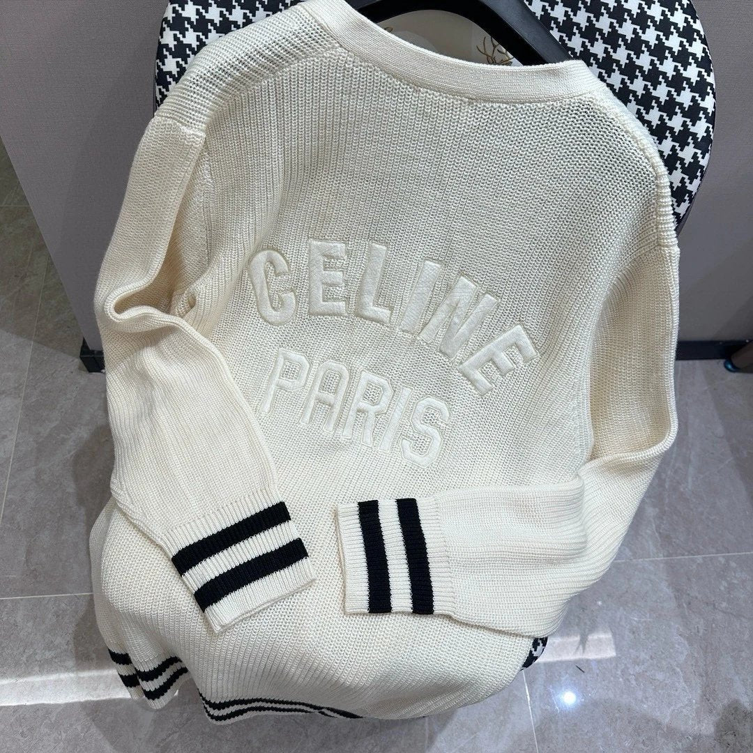 Celine Sweater V Collar Cardigan Sweater Coat Men and Women Same Style Top Long Sleeve Soft Glutinous Idle Style OS Loose Fit Thickened Versatile Casual Wear for Both Inner and Outer Layering