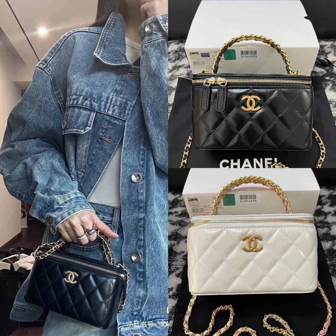 Chanel Women's Bag Top version Original Leather Quality23p New Hollow Handle WOC Box Bag Oil Wax Leather Cowhide Leather Box Cosmetic Bag Portable Messenger Bag Hollow Handle Bag New Home Women's Bag A68135