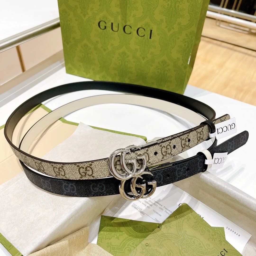 Gucci Belt Top version 《Full Package》New Original Women's Belt2.0Genuine Leather Belt Women's Pair g Belt Women's Fashion Casual Original Leather Gujia Belt GG Home Pant Belt Female Guqi Guqi Shi Belt Feila Grid