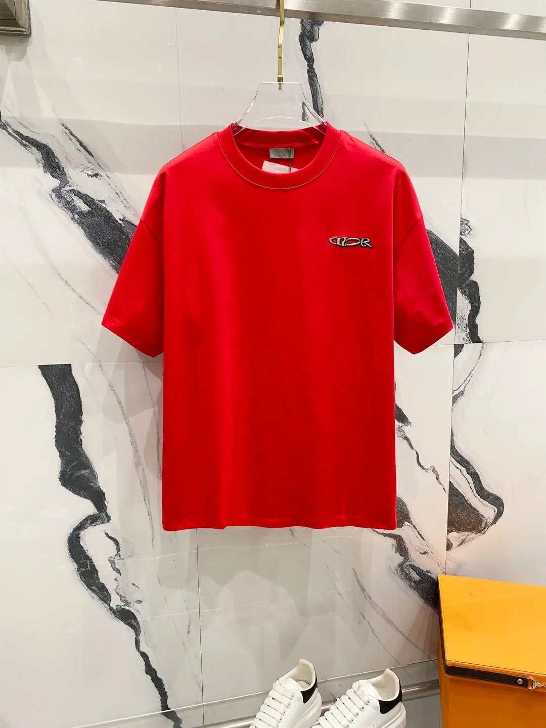 Dior T-shirt Chest Patchwork Letter Embroidery logo round Neck Short Sleeve25ss New Pure Cotton Unisex Style T Casual T-Shirt Base Layer Shirt OS Loose Fit Half Sleeve Top Plus Size