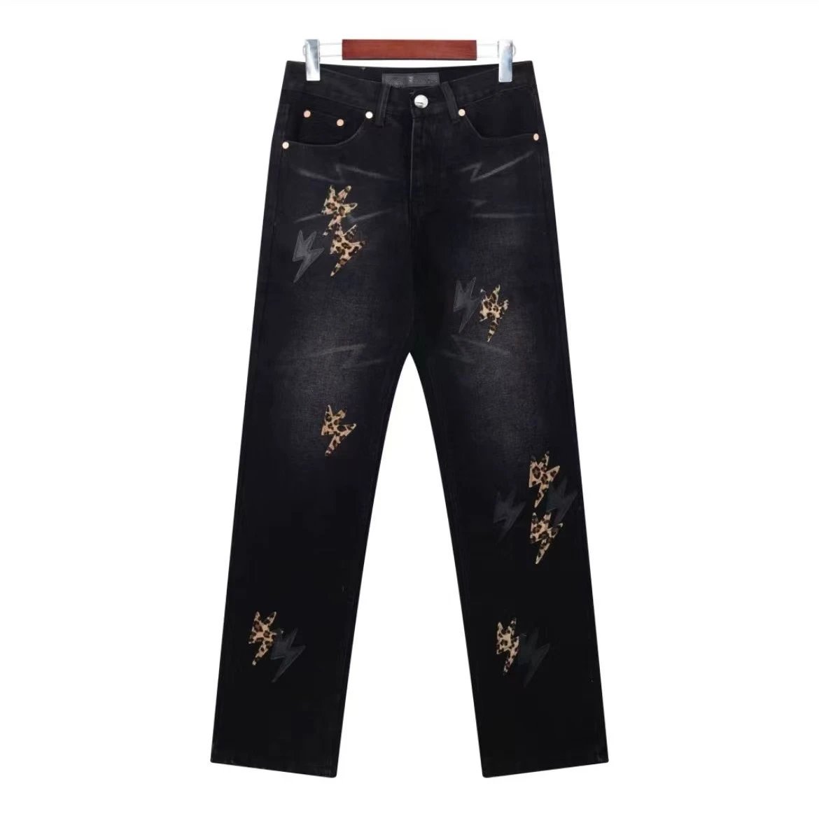 Chrome Hearts Jeans Leopard print lightning25ss Spring Summer New Straight Slim Fit Jeans Unisex Loose Fit Long Pants