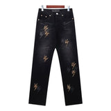 Chrome Hearts Jeans Leopard print lightning25ss Spring Summer New Straight Slim Fit Jeans Unisex Loose Fit Long Pants