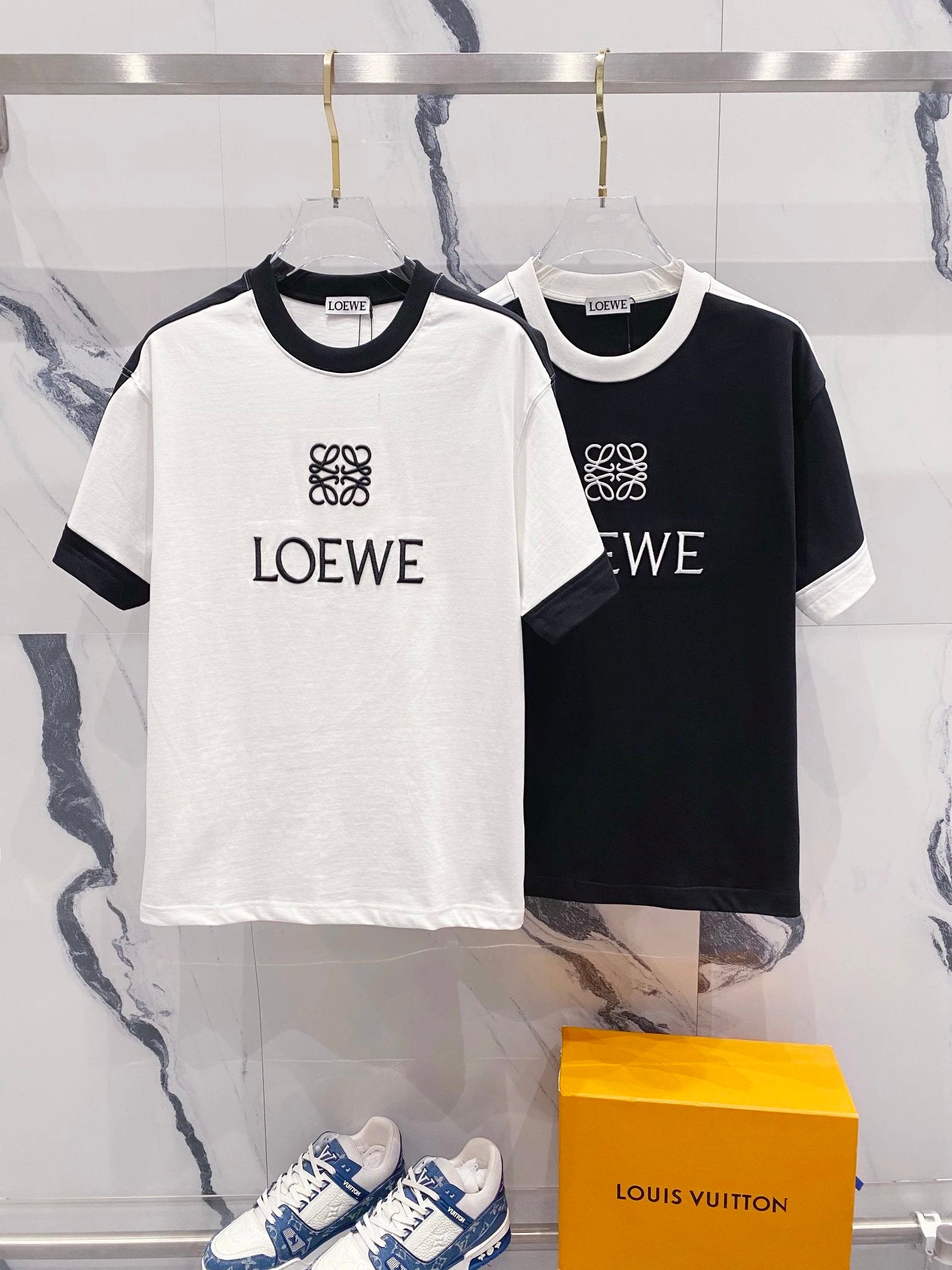 LOEWE T-shirt Color-Block Embroidered Letters LOGO Patchwork Design Logo