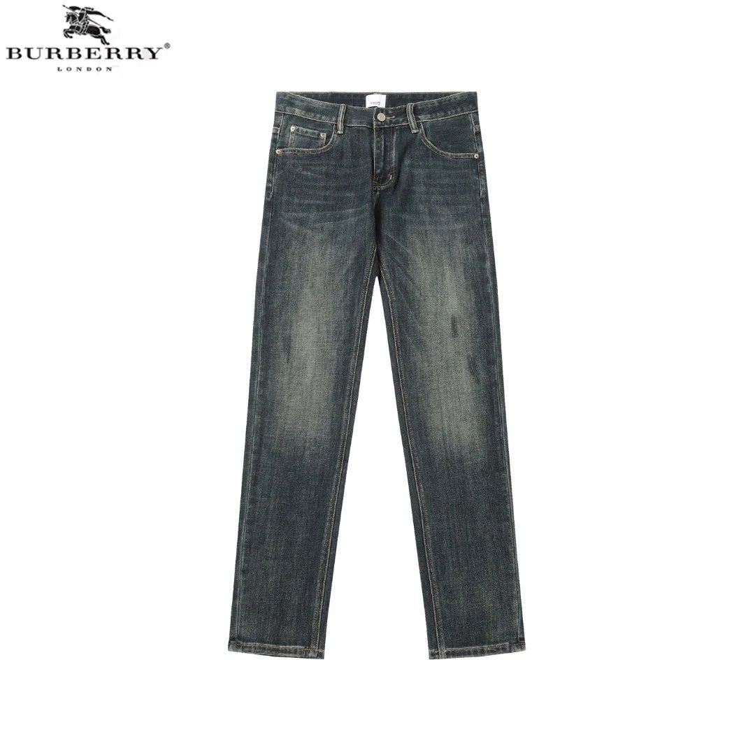 Burberry Jeans Back Waist Leather Tag logo Straight Washed Blue Jeans Autumn Winter New Unisex Loose Casual Wide Leg High Waist Pants