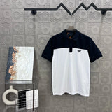 PRADA T-shirt Chest Triangle Mark Letter Embroidery logoPOLO Shirt Lapel Short Sleeve25ss New Unisex Summer Short Sleeve OS Loose T Business Half Sleeve Shirt Plus Size T-Shirt