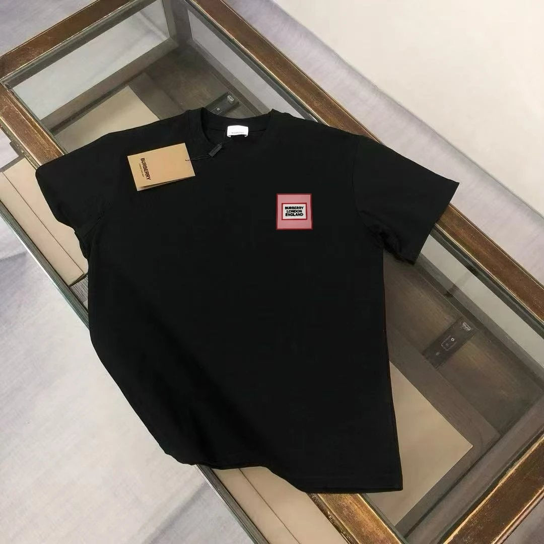Burberry T-shirt Red Small Letter Print on the Chest logo round Neck Short Sleeve25ss New Pure Cotton Unisex Style T T-shirt OS Loose Fit Base Shirt Top Half Sleeve T-Shirt