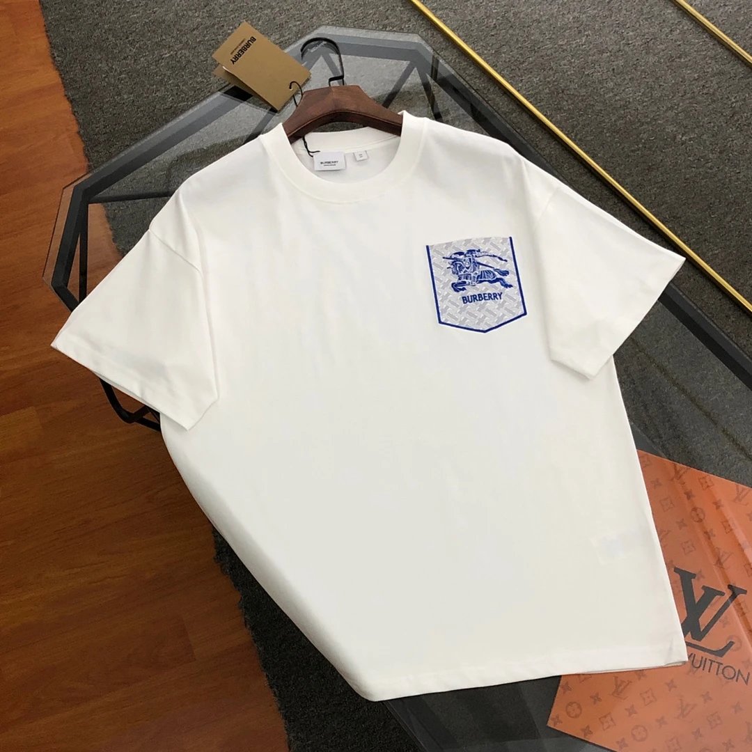 Burberry T-shirt Equestrian Knight Logo Pocket Crew Neck Short Sleeve Pure Cotton T T-shirt ins Unisex Simple Summer New Casual Base Shirt T-Shirt