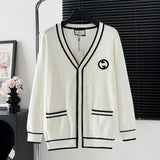 Gucci Sweater Stripe Color Matching V Cardigan Sweater25ss Spring New Men's and Women's Same Style Long Sleeve Soft Lazy Style Jacket OS Loose Fit Versatile Casual