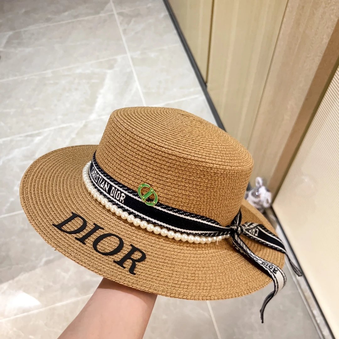 Dior Hat New Printed Large Letters logo Women's Elegant Beach Sun Protection Bucket Hat