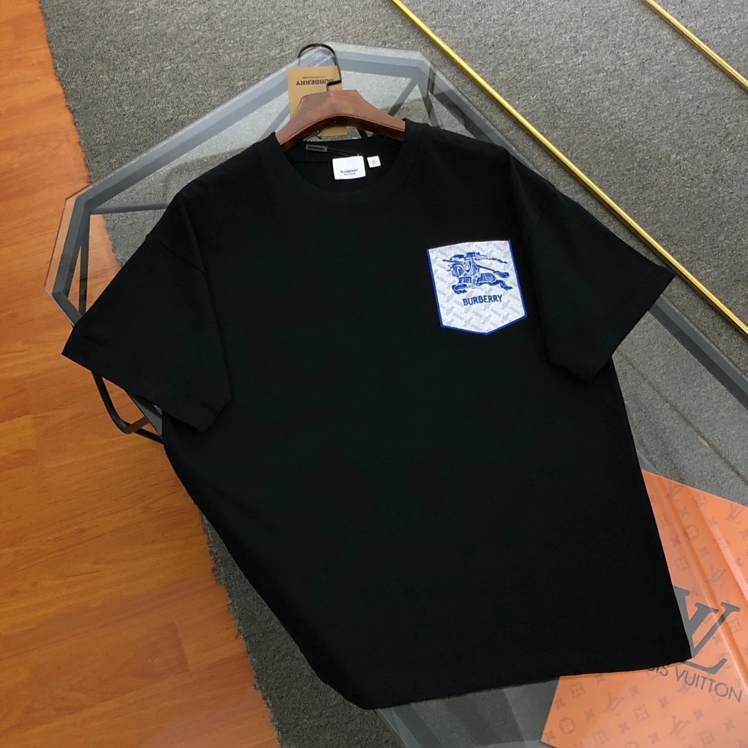 Burberry T-shirt Equestrian Knight Logo Pocket Crew Neck Short Sleeve Pure Cotton T T-shirt ins Unisex Simple Summer New Casual Base Shirt T-Shirt