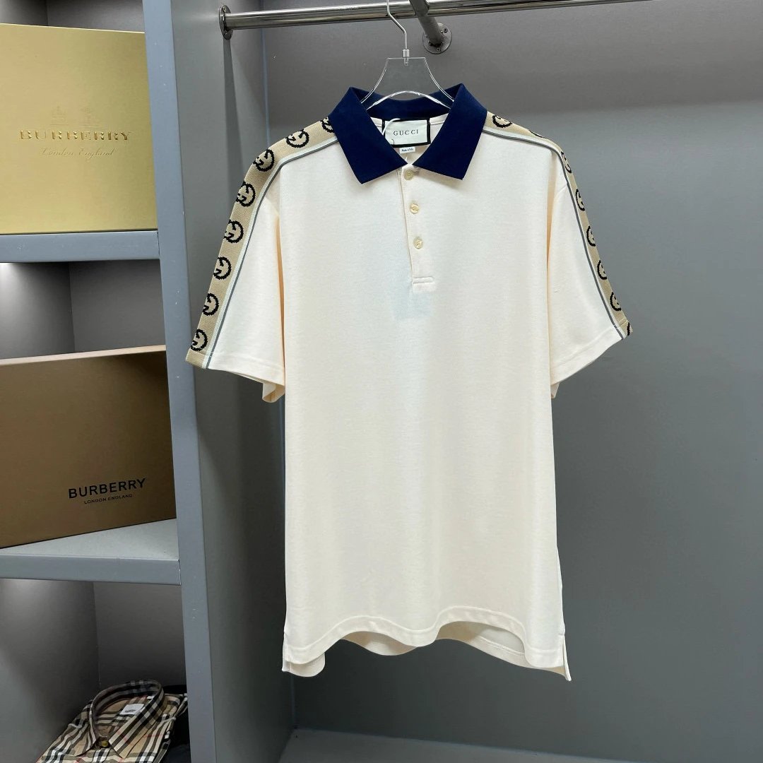 Gucci T-shirt 3m Reflective Webbing polo Shirt Turn-down Collar Unisex Couple Style Summer Sports Casual Loose Versatile