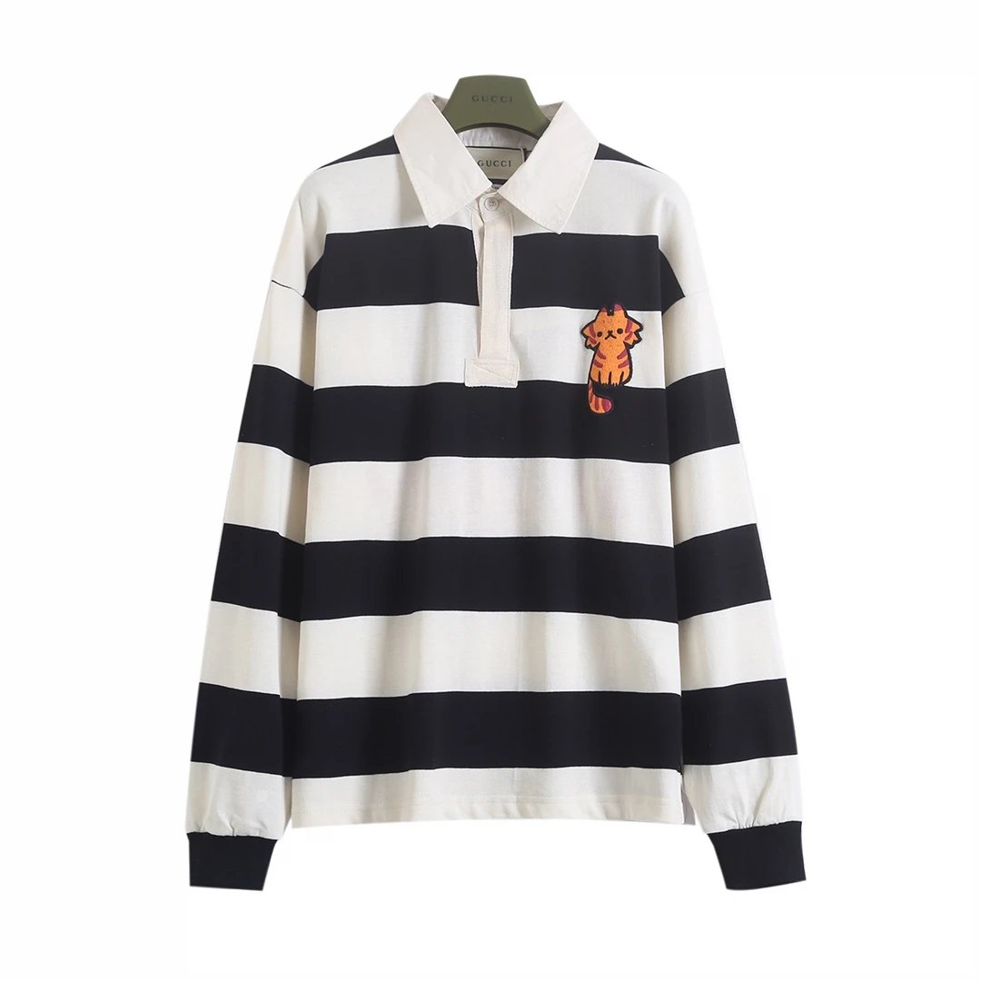 Gucci Hoodie Cat Print Long Sleeve Polo Casual Loose Pullover Base Shirt Unisex Top24ss Autumn and Winter New Products
