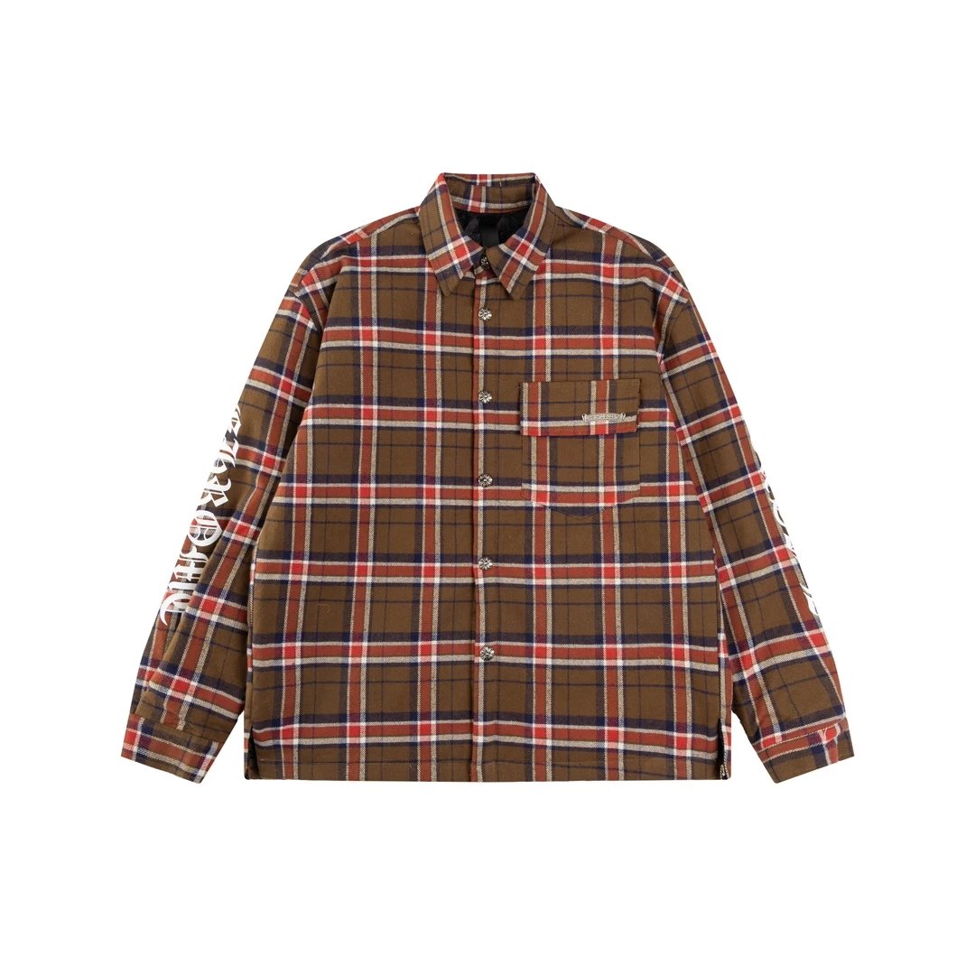 Chrome Hearts Shirt Plaid Silver Embellished Shirt Jacket Cotton Coat Unisex