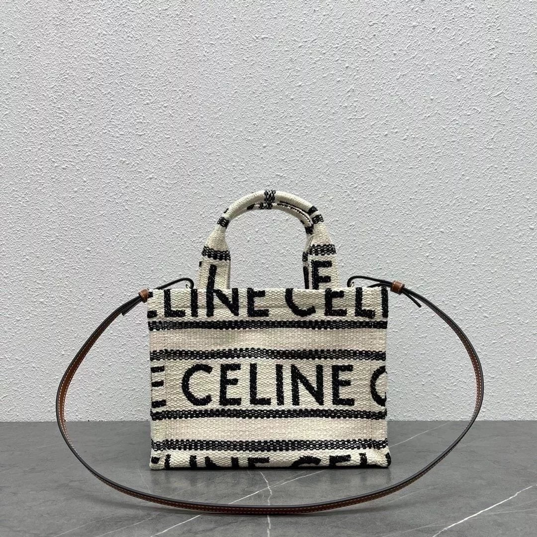 Celine women's bag Top version 【Super Original Leather】New Product cabas Summer Canvas Fabric Beach Bag Towel Series Tote Bag Denim Denim Small Size Tote Bag Large Shopping Bag Mummy Bag Brown Embossed Arc De Triomphe logo New tote Bag199162196762