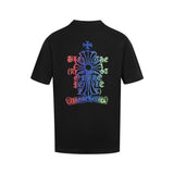 Chrome Hearts T-shirt Colorful Sanskrit Script Print logo round Neck Short Sleeve25ss New pure cotton T Unisex T-Shirt OS Drop Shoulder Loose Fit Base Shirt Top T-Shirt Short Sleeve